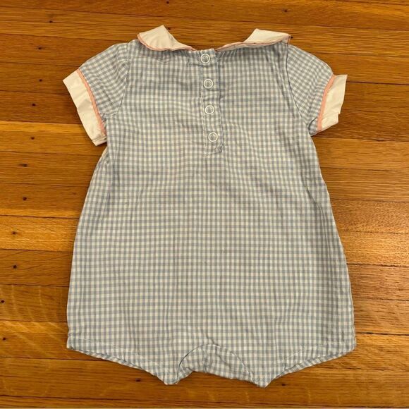 Peter Rabbit Beatrix Potter blue/white plaid smocked short sleeve romper - Picture 2 of 6